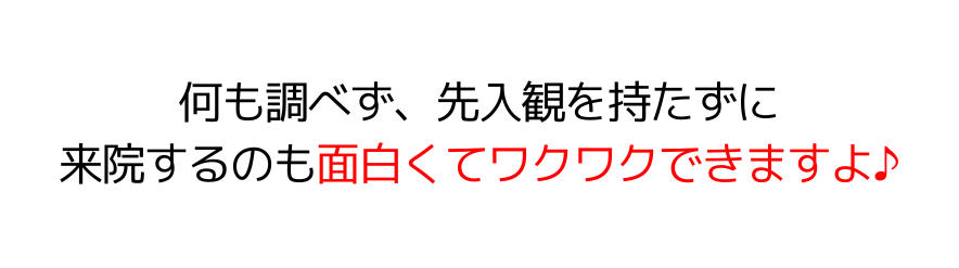 何も調べず、先入観を持たずに来院するのも面白くてしたほうがワクワクできますよ♪